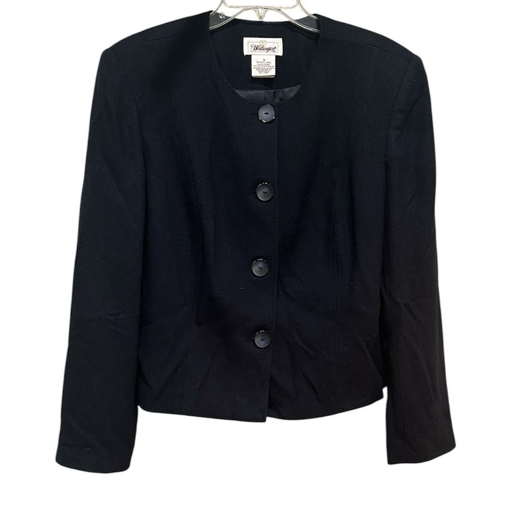 Vintage Worthington 100% Wool Navy Women’s Blazer Size 18 Collarless 90s Career